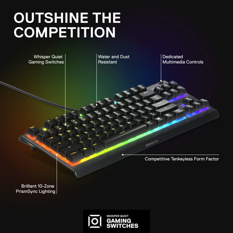 SteelSeries Apex 3 TKL RGB Gaming Keyboard - Tenkeyless - Water & Dust  Resistant - PC and USB-A