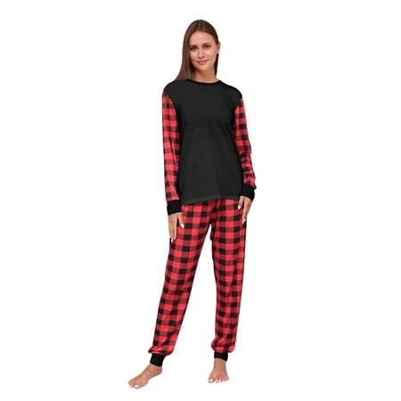 

OGLCCG Matching Family Christmas Pajamas Set Printed Long Sleeve Pullover Tops and Plaid Pants Loungewear Matching Christmas Pajamas Xmas Pjs Set