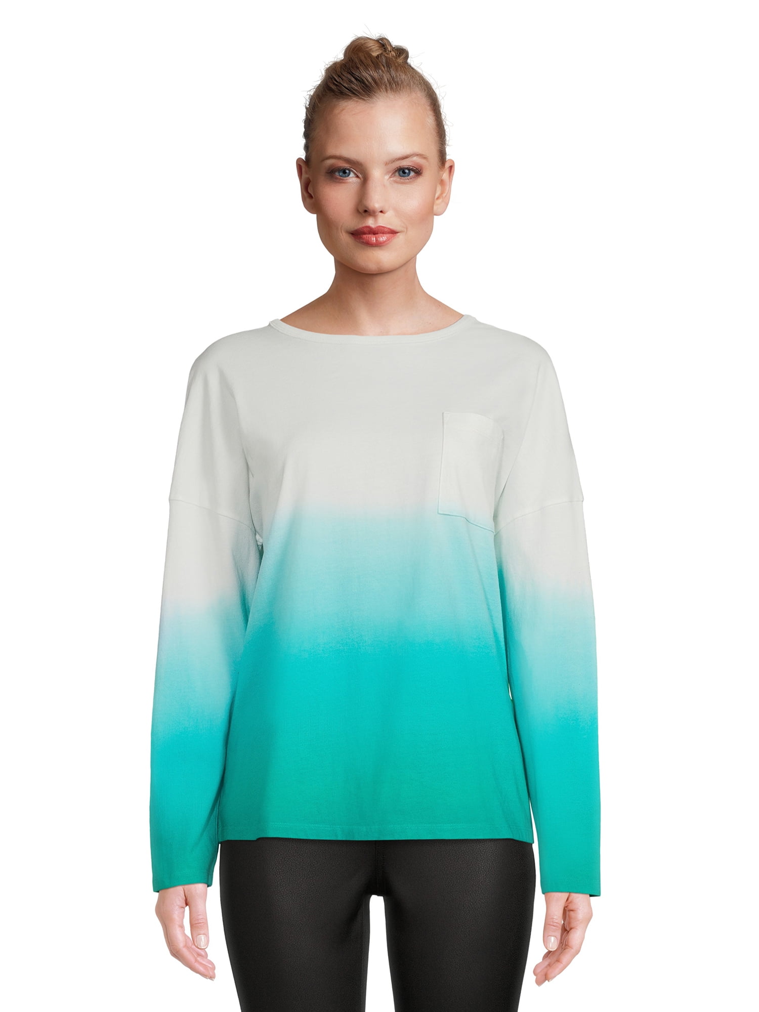Time and Tru Women's Oversized Pocket T-Shirt with Long Sleeves