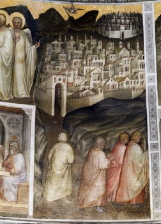 Lots Wife Leaves Sodom from Tambour Scenes from the Old Testament Fresco Giusto di Giovanni Menabuoi (op 1363-d 1393 Italian) Baptistry of the Cathedral Padua Canvas Art - Giusto di Giovanni Menab
