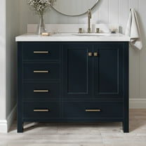 Ariel Cambridge 43 In. Right Offset Oval Sink Vanity With White Quartz Countertop In Midnight Blue