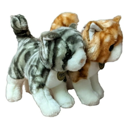 Set of 2 Miyoni ORANGE & GREY TABBY CAT 10" Stuffed Animal Plush by Aurora