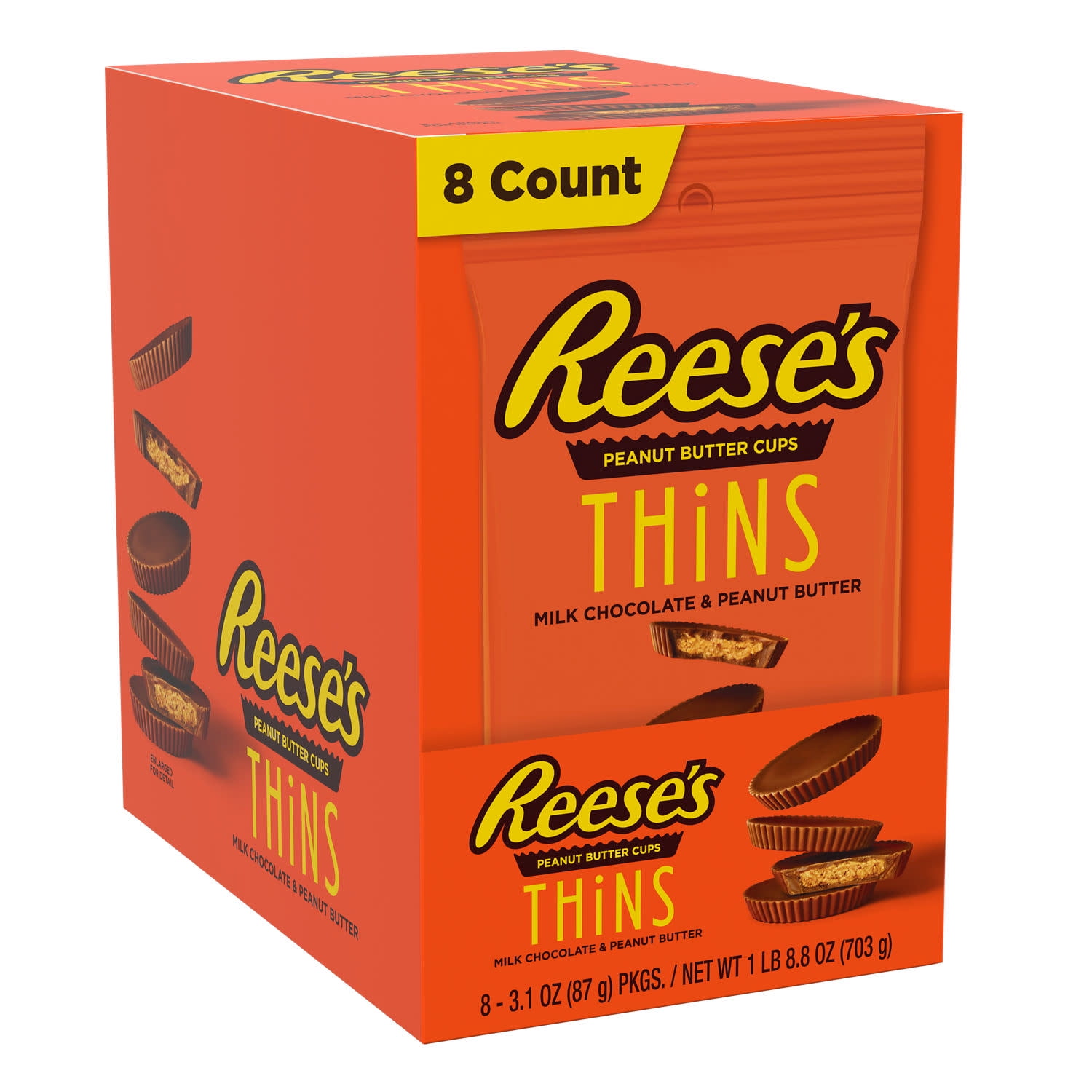 Reese's Thins Milk Chocolate Peanut Butter Cups Candy, Bags 3.1 oz, 8 Count