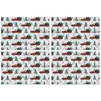 Red Christmas Truck and Tree Pattern Summer Placemats Table Placemats Set Of 4-Linen Kitchen Washable Placemats Table Mats 11.8"x17.7" Non-Slip Heat Resistant
