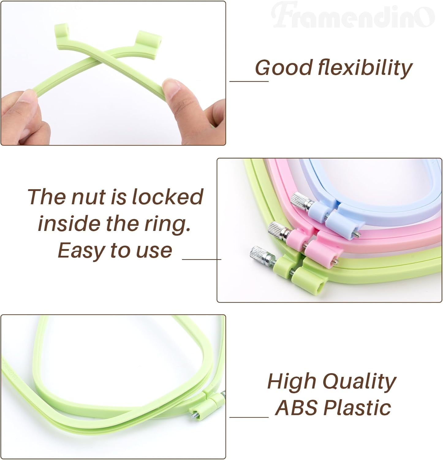 ABCISI 5 Pack Square Embroidery Hoops with Different Size, Plastic Cross Stitch Hoop, Embroidery Hoops, Reusable Frames Rings for DIY Sewing Project(5 Colors)