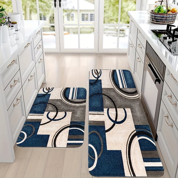 [Modern Kitchen Mats] Set of 2/3 Kitchen Mats - Soft Flannel Rug with Modern Line Design | Machine Washable, Striped Pattern, Perfect for Home Decor