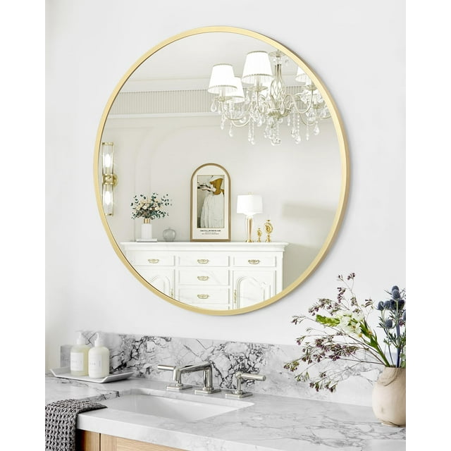 TROPOW Bathroom Mirror,18 Inch Gold Round Mirror Wall Mounted Round Mirror for Bathroom Decor,Vanity Round Metal Mirror Decorative Round Mirror Wall Mounted Makeup Mirror