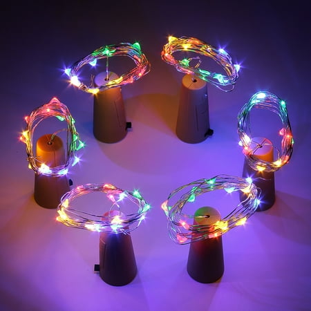 Lighted Battery Powered Led Base SUPERNIGHT Pack of 6, 1.5M 15LEDs Battery Powered LED String Starry Light Copper Wire, Cork Shape Decorative Lighting, Bottle Light - Red Green Blue Yellow ()
