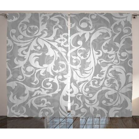 Silver Curtains 2 Panels Set Victorian Style Large Leaf Floral