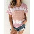 thumbnail image 5 of BadPiggies Womens Fresh Summer Short Sleeve Loose T-shirt Color Block Gradient Print Round Neckline Casual Blouse Tops (3XL, Pink), 5 of 7