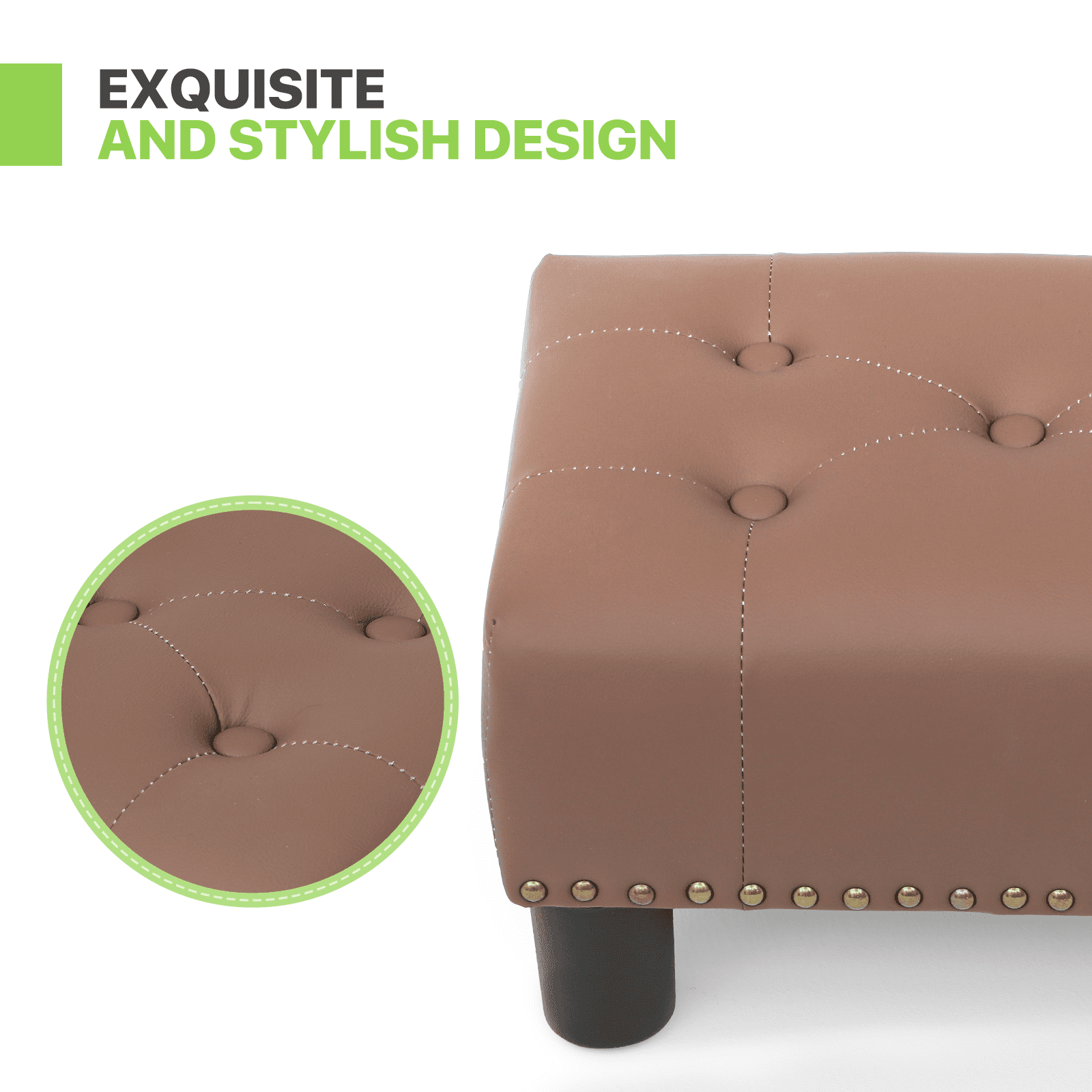 Magshion Foot Stool Ottoman with Padded Seat, Modern PU Leather Footrest, Rectangular Seat Stool, Brown