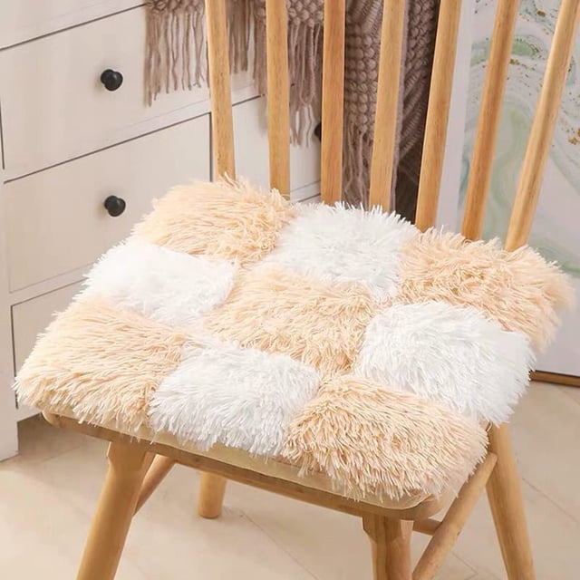 Nvzi Cojín de silla cuadrado suave con lazos, cojín de asiento de piel sintética a cuadros con funda extraíble, cojín largo de felpa para sillas de comedor de interior (camello, 16" x 16")