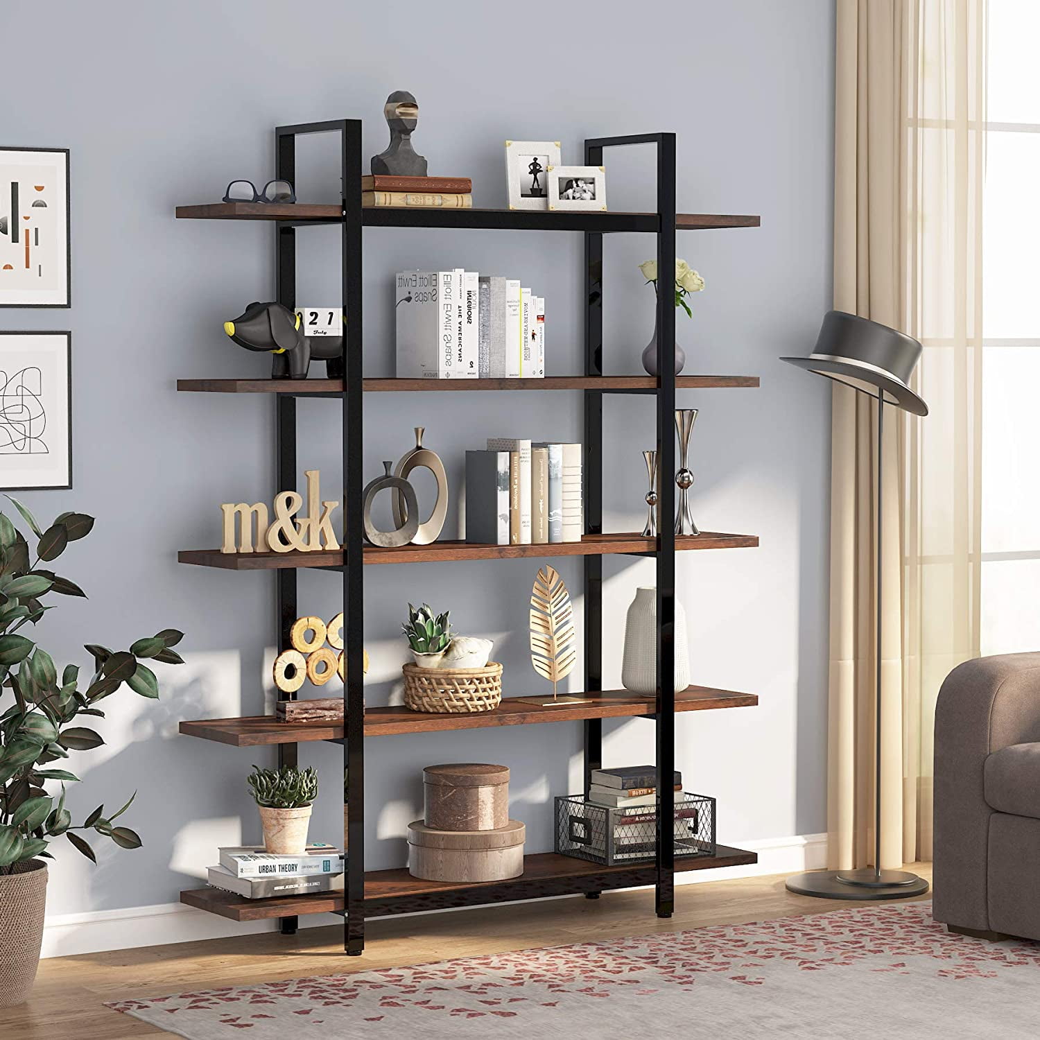Tribesigns 6-Tier Large Open Bookshelf, Industrial Etagere Bookcase Storage Display Shelves for Home and Office, Vintage Organizer Shelving Unit with Wood Grain