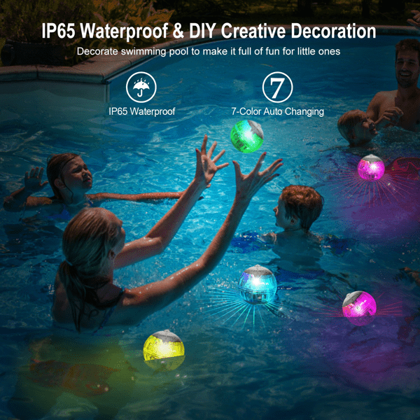 2PCS Solar Floating Pool Lights, IP65 Waterproof RGB Color‑Changing LED Lights, Solar‑Powered with Hanging Hole for Pond, Fountain, Garden, Patio Outdoor Decoration