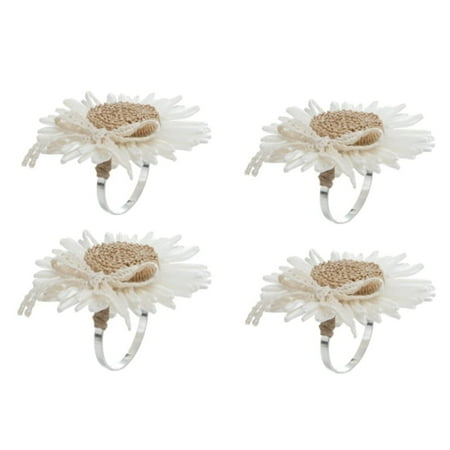 

OVNSHVN Handmade Flower Napkin Ring Holder - Daisy Napkins Rings Set of 4 Napkin Buckle for Daily Dinning Table Decoration