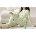 thumbnail image 3 of Women's Pajama Set 2 Pcs 100% Cotton Long Sleeve Sleepwear Button Down Lounge Wear Light Green Plaid, 3 of 6