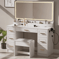 thumbnail image 3 of Homesflex Holiday Glam Makeup Vanity Set with LED Lighted Mirror, Drawers & Stool – Modern White Beauty Desk for Christmas Gift, Bedroom & Dressing Room Storage, 3 of 11