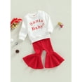 thumbnail image 3 of Toddler Girl Autumn Christmas Clothes Long Sleeve Crew Neck Letter Print Pullover + Solid Color Ribbed Flare Trousers, 3 of 8