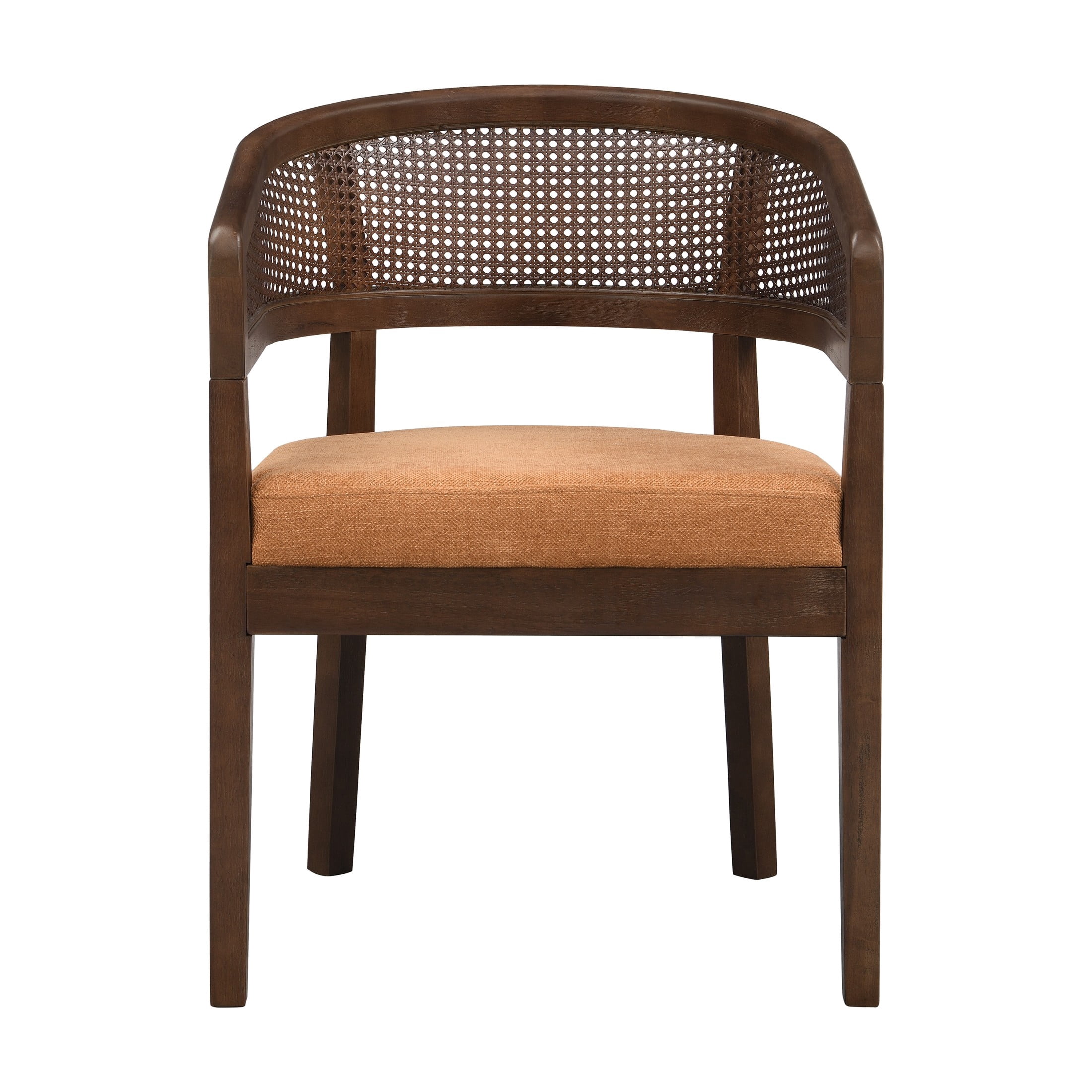 Christopher Knight Home Rattan Curved Back Dining Chairs, Wood Frame with Cushion, Walnut+Caramel, Set of 2