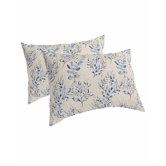Rustic Blue Leaves Pillow Covers Standard Size 2 Pack, Farmhouse Botanical Beige Soft Bed Throw Pillowcases Breathable Cooling Long Lumbar Body Pillow Sham Cover for Bed Sofa 20''x26''