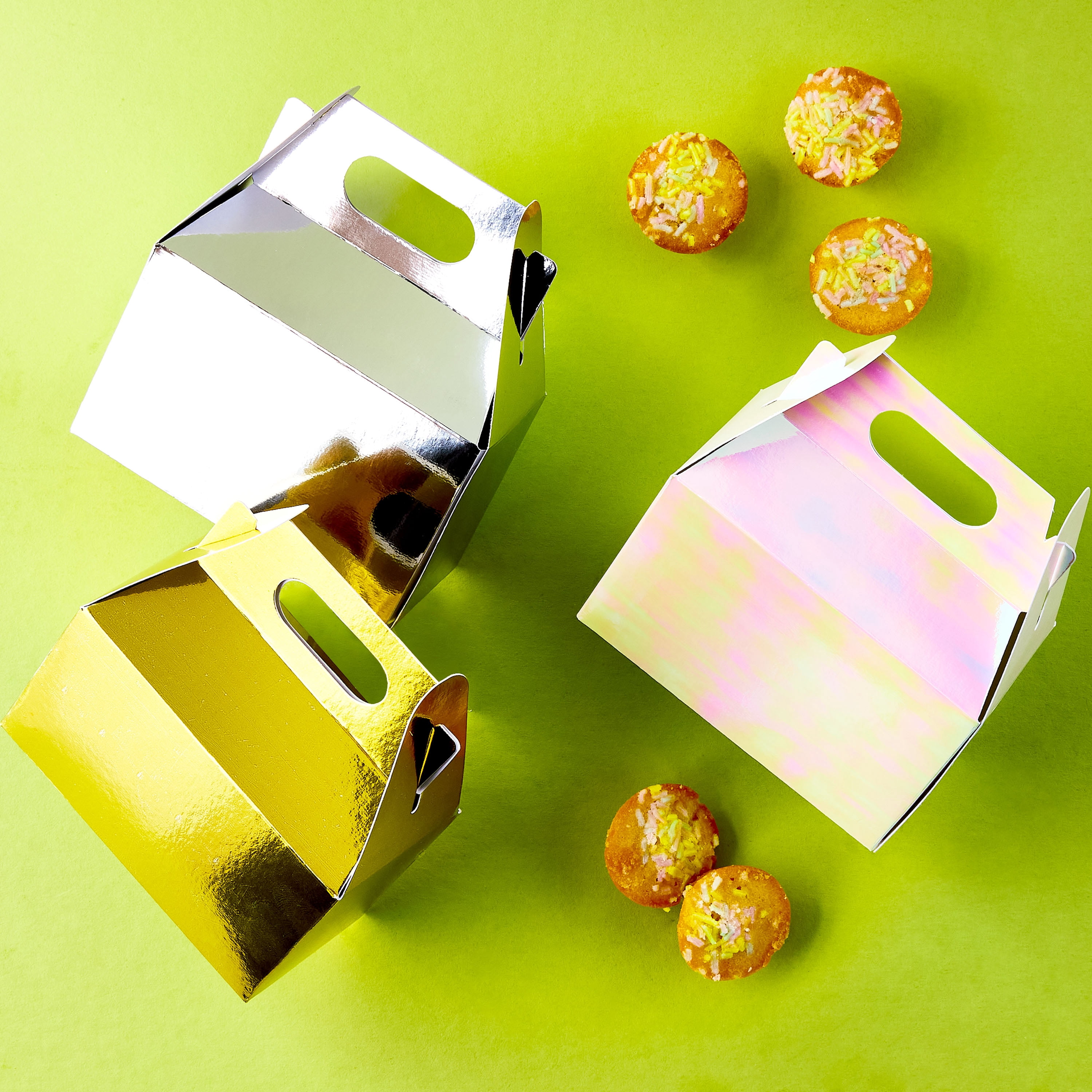 Iridescent Treat Boxes with Handles, 5" x 2.5" x 5.75", 3 Count, by Way To Celebrate