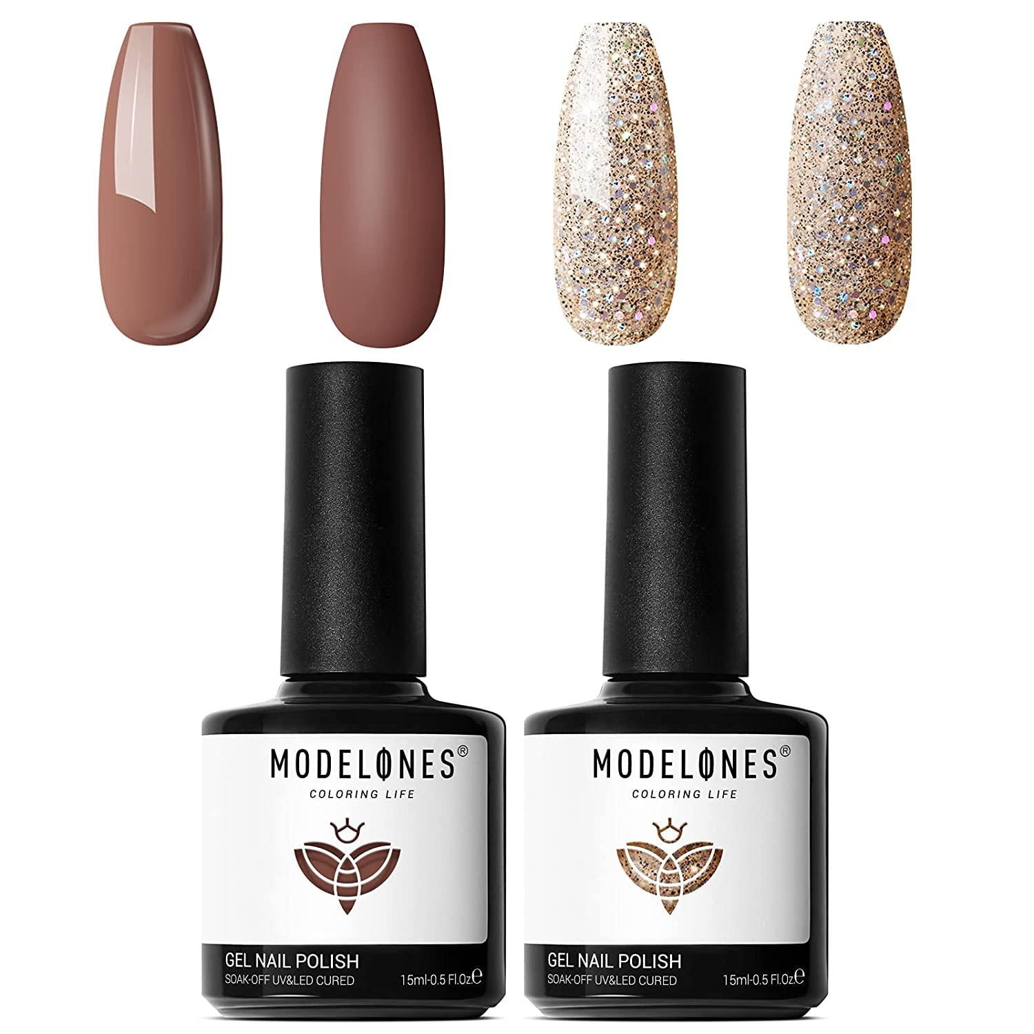 Modelones Brown Gold Glitter Gel Polish Set Soak Off LED Nail Art Gel 2 Pcs  0.5 fl Ounce for Gift,Valentine's Day Gift for Easter - Walmart.com