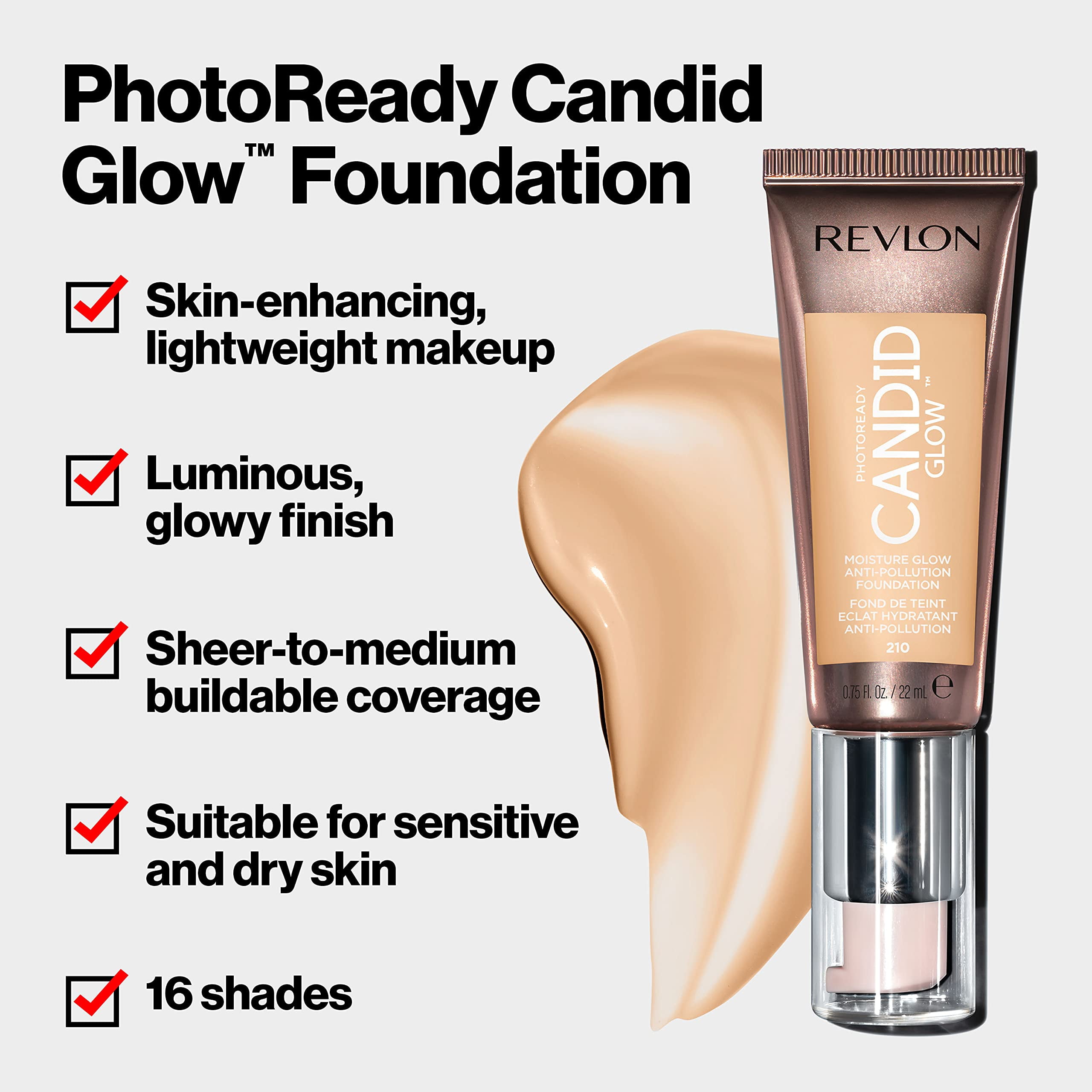 Revlon's Photo Ready Candid Glow Liquid Foundation: Longwear, Natural Glow Finish for Sensitive and Dry Skin - Pack of 2, 240 Natural Beige, 0.75 Oz