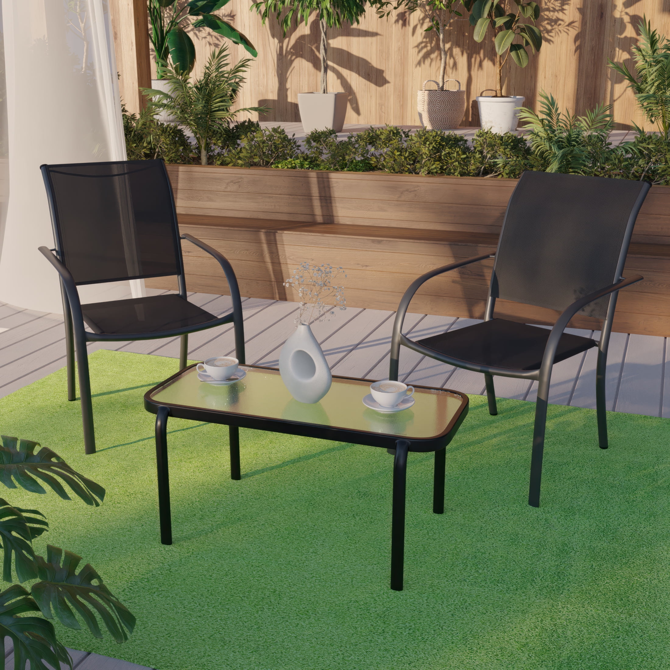 Mainstays Steel Outdoor Stacking Glass Table, Black