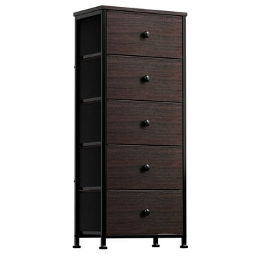 GUNAITO 5 Drawer Dresser for Bedroom Tall Narrow Chest of Drawers Fabric Storage Dresser for Adults,Brown