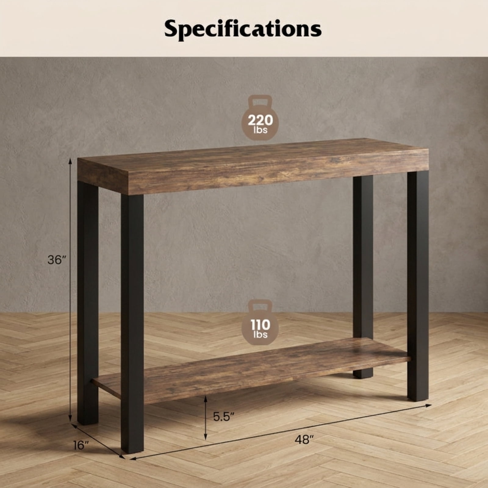 Furnibear 2-Tier Home Bar Table with Open Shelves and Storage for Home Kitchen Living Room Pub for Kitchen Dining Bar Bistro Pub Home, Rustic Brown