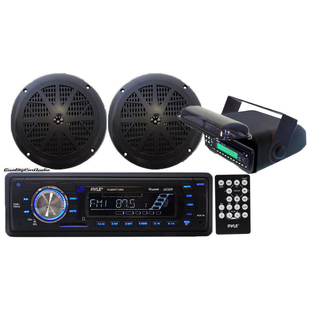 New InDash Marine MP3 Aux WeatherBand USB SD Radio,Cover,2x 6.5" Silver Speakers 