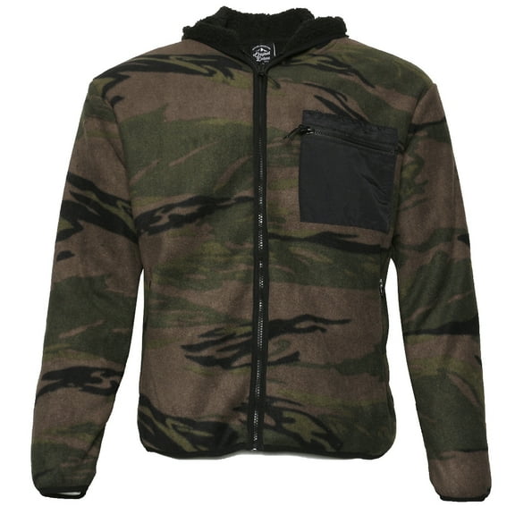 Mens Fleece Zipper Jacket Camo Sherpa Lining Hoodie Pocket HK80422MGreen M