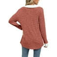 thumbnail image 3 of TEMOFON womens long sleeve Tops V-Neck Pullover Ribbed Knitted Lightweight Sweaters Fall Casual Lapel Collar Jumpe Blouse RED, 3 of 4