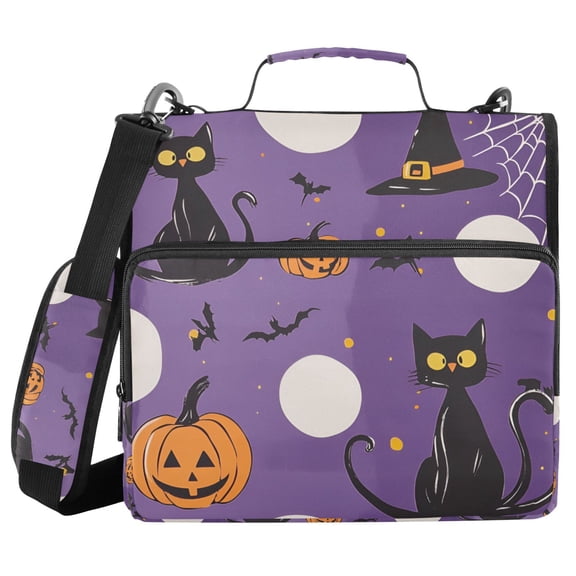 FORMRS Zipper Binder with Shoulder Strap 2-inch Ring 500 Sheet Capacity File Bag, Halloween Black Cat