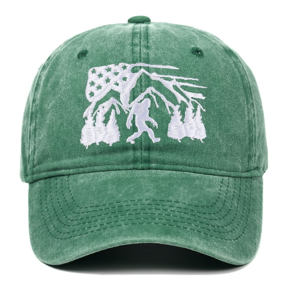 Big Foot Embroidered Washed Baseball Cap Featuring the American Flag for Men and Women