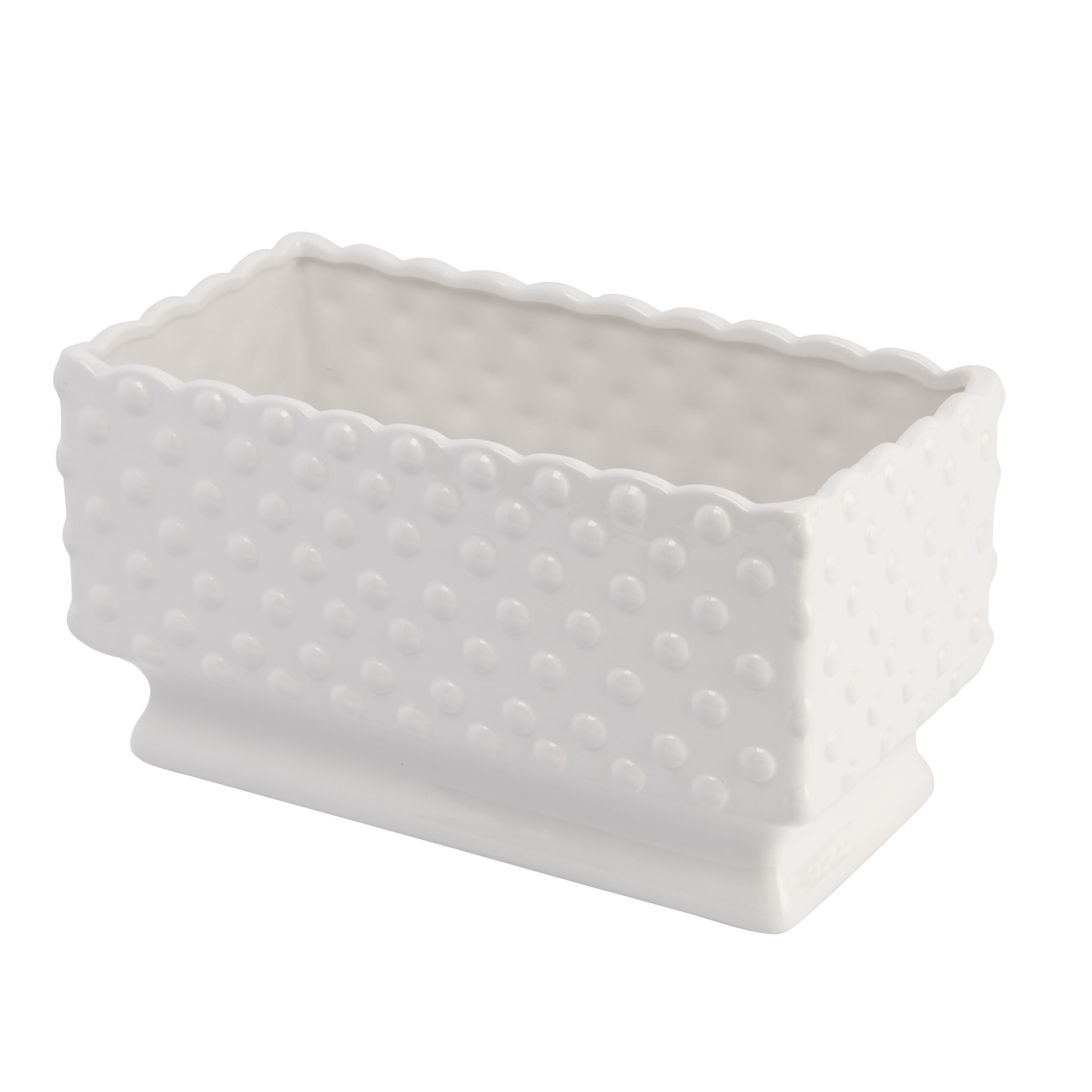 Creative Co-Op Ceramic Hobnail Planter with Scalloped Edge and Polka Dots, White