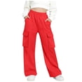 thumbnail image 2 of ATOGUTA Girls Cargo Sweat Pants Casual Pants Elastic Waist Hiking School Uniform Sweatpants Joggers Size 5T-15, Red, 2 of 6