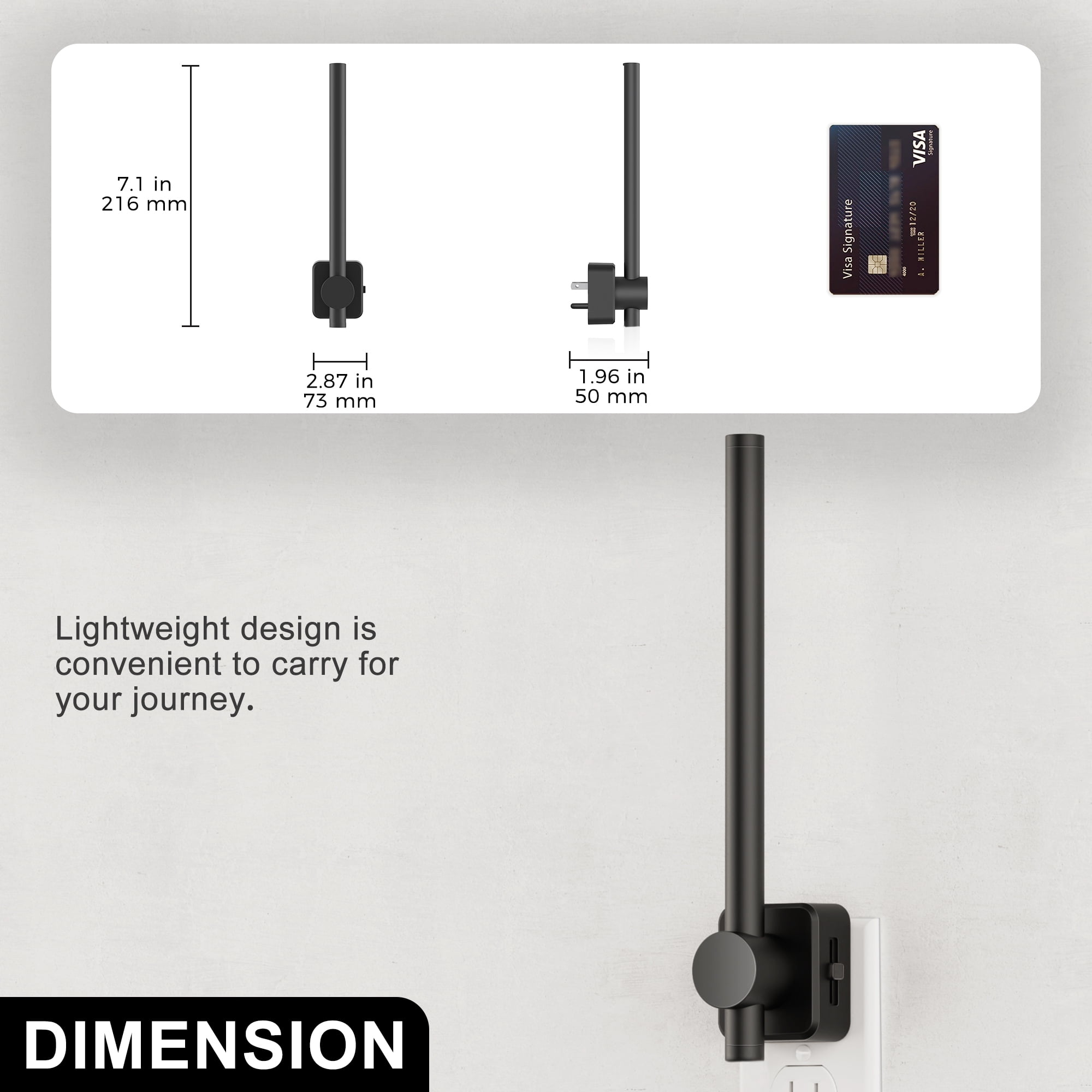Black Warm White 3000K Long Cylinder High Lumen Night Light