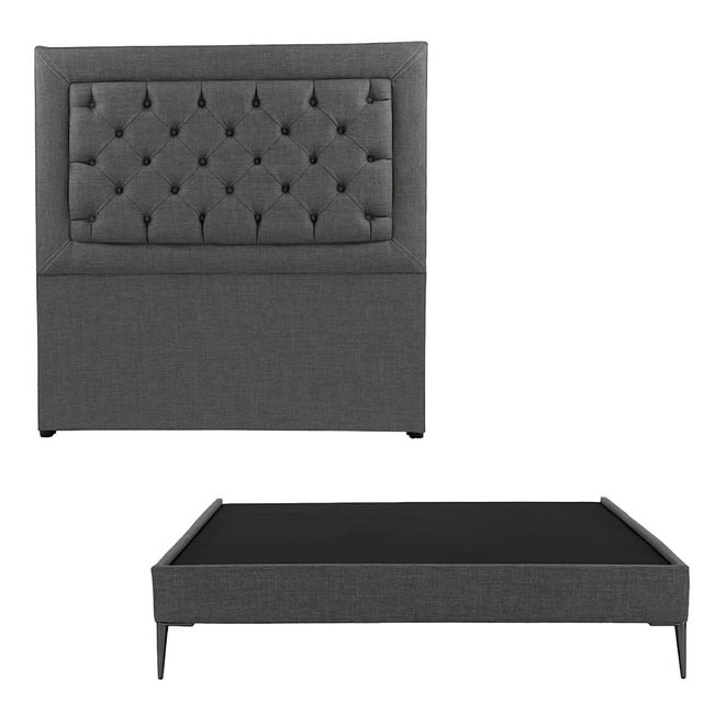 Box Base Cama Slim Queen Size+Cabecera Mary Gris Oscuro