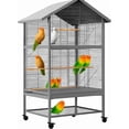 thumbnail image 2 of Royalbelle 65.7 Inch Large Black Bird Cage for Parrots, Rolling Flight Cage with Shelf, 2 of 7