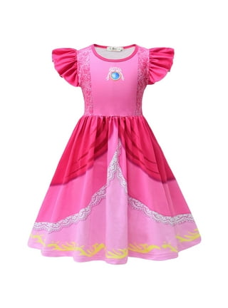 Princess Peach Costumes with Crown/ Classic Game Costume Kids Girls  Carnival Cosplay Super Brother Cartoon Party Pink Dress - AliExpress