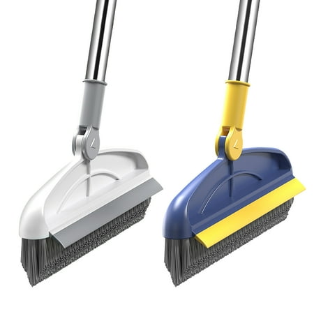 

2 in 1 Floor Brush Scrub Brush Adjustable V-Shaped Cleaning with Long Handle Bathroom Kitchen Crevice Squeegee 121° Rotating Removable Head for Cleaning Patio Garage Wall Deck Tub Tile