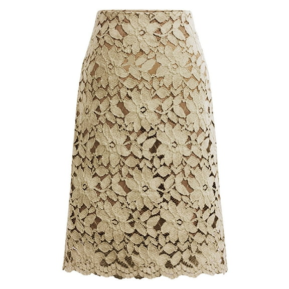 vigerkar Women's Elegant Floral Lace Knee Length Pencil Casual Skirt Khaki, XXL