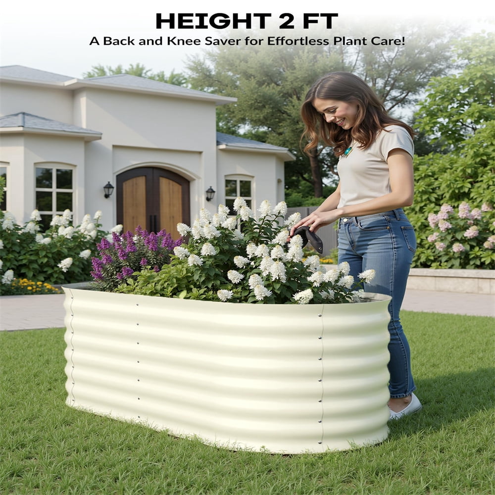 Galvanized Steel Raised Garden Bed - Heavy-Duty Oval Planter Box for Vegetables/Herbs/Flowers, Corrosion-Resistant Outdoor Gardening Kit with Quick Assembly (Backyard/Patio)