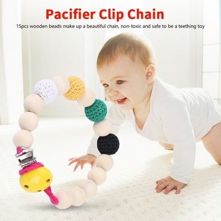 Infant Pacifier Soother Holder Crochet Wooden Beads Chain Metal Clip Baby Shower Feeding Toy, Pacifier Clip Chain, Pacifier Clip
