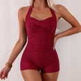 thumbnail image 6 of IYYVV Women Tummy Control One Piece Swimsuits with Shorts Boyleg Retro Bathing Suit Halter Swimwear Wine M, 6 of 6