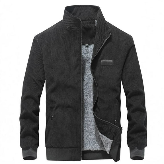 Men's Corduroy Jackets Warm Lined Slim Fit Trucker Jacket with Inner Pockets Fall Winter Jacket for Men (Black S)