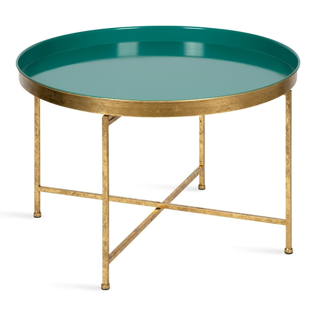 Kate and Laurel Celia Table Basse Moderne, 28 x 28 x 19, Sarcelle et Or, Table Métallique Pliante Charmant pour Rangement et Présentation
