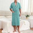 thumbnail image 2 of Men’s Summer Bathrobe Lightweight & Breathable Short Sleeve Robe with Pockets Men's Solid Color V Neck Belt Bathrobe, 2 of 9