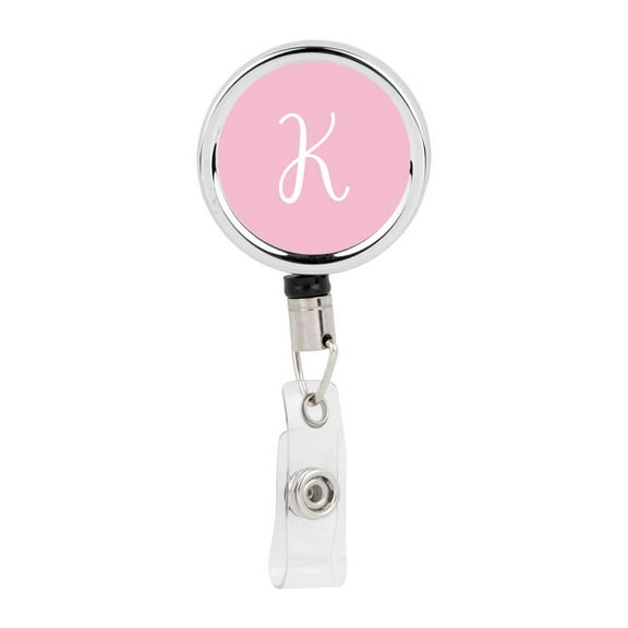 Koyal Wholesale Retractable Badge Reel Holder With Clip, Pink Letter, Monogram K